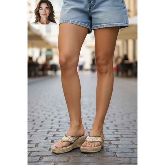 Mudd‎ Wedge Platform Espadrille Sandals Women's Size 7.5M Plaid Frayed Fabric - Picture 1 of 3